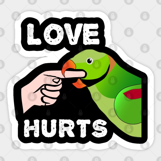 Love Hurts Indian Ringneck Male Parrot Biting Sticker by Einstein Parrot